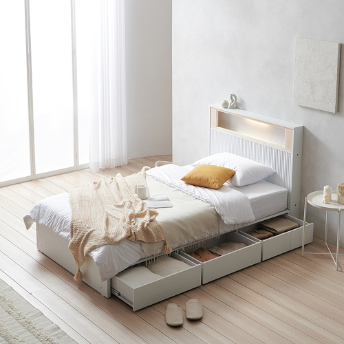 엘르 템바보드 호텔 LED 편백 원목 수납침대 SS 프레임 VDF150C